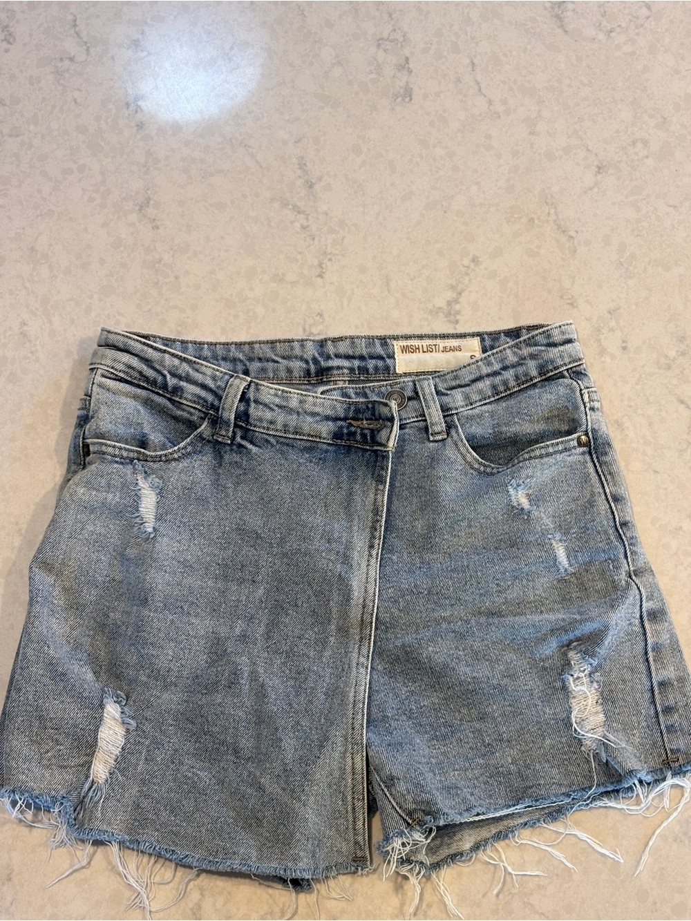 WISH LIST Distressed Light Wash Denim Jean Skort | Size S